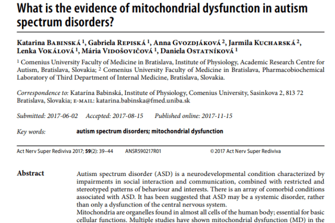 What is the evidence of mitochondrial dysfunction in autism spectrum disorders?