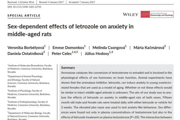 Sex-dependent effects of letrozole on anxiety in middle-aged rats