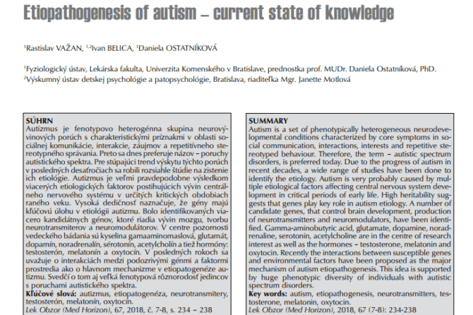 Etiopathogenesis of autism – current state of knowledge (Etiopatogenéza autizmu – súčasný stav poznania)