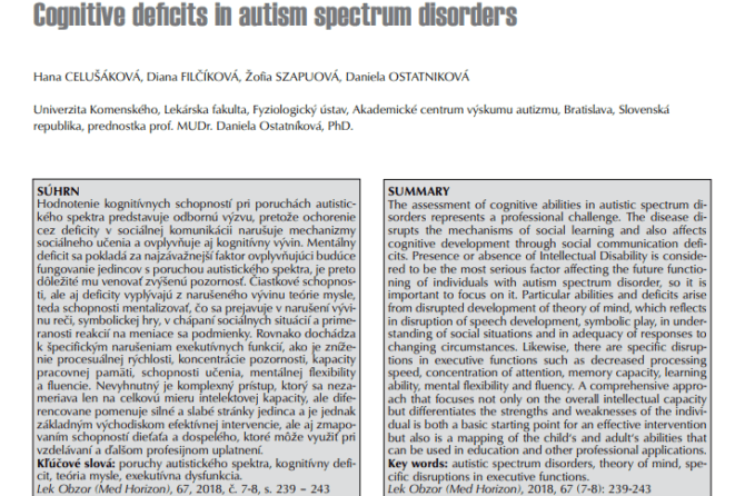 Cognitive deficits in autism spectrum disorders (Kognitívne deficity pri poruchách autistického spektra)