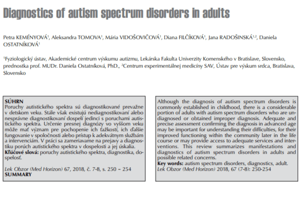 Diagnostika porúch autistického spektra v dospelosti (Diagnostics of autism spectrum disorders in adults)