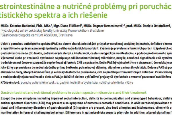 Gastrointestinal and nutritional problems in autism spectrum disorders and their treatment (Nutričné a gastrointestinálne problémy pri poruchách autistického spektra a ich riešenie)