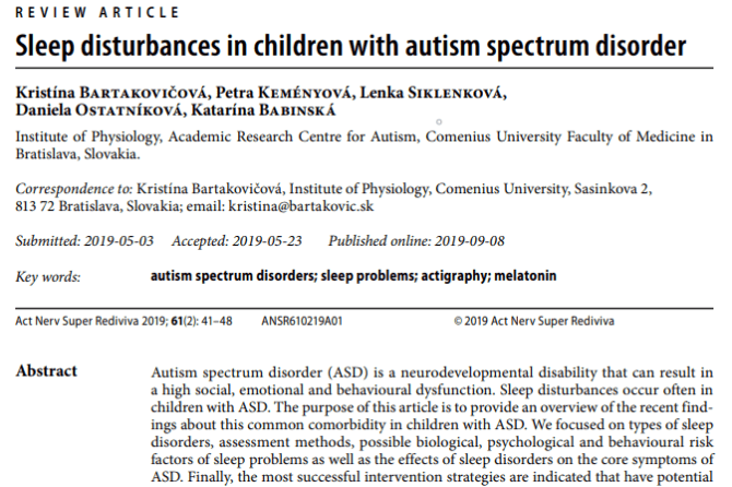 Sleep disturbances in children with autism spectrum disorder