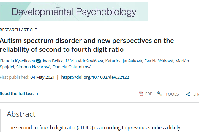 Autism spectrum disorder and new perspectives on the reliability of second to fourth digit ratio