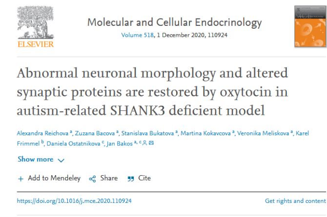 Abnormal neuronal morphology and altered synaptic proteins are restored by oxytocin in autism-related SHANK3 deficient model