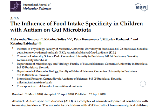 The influence of food intake specificity in children with autism on gut microbiota