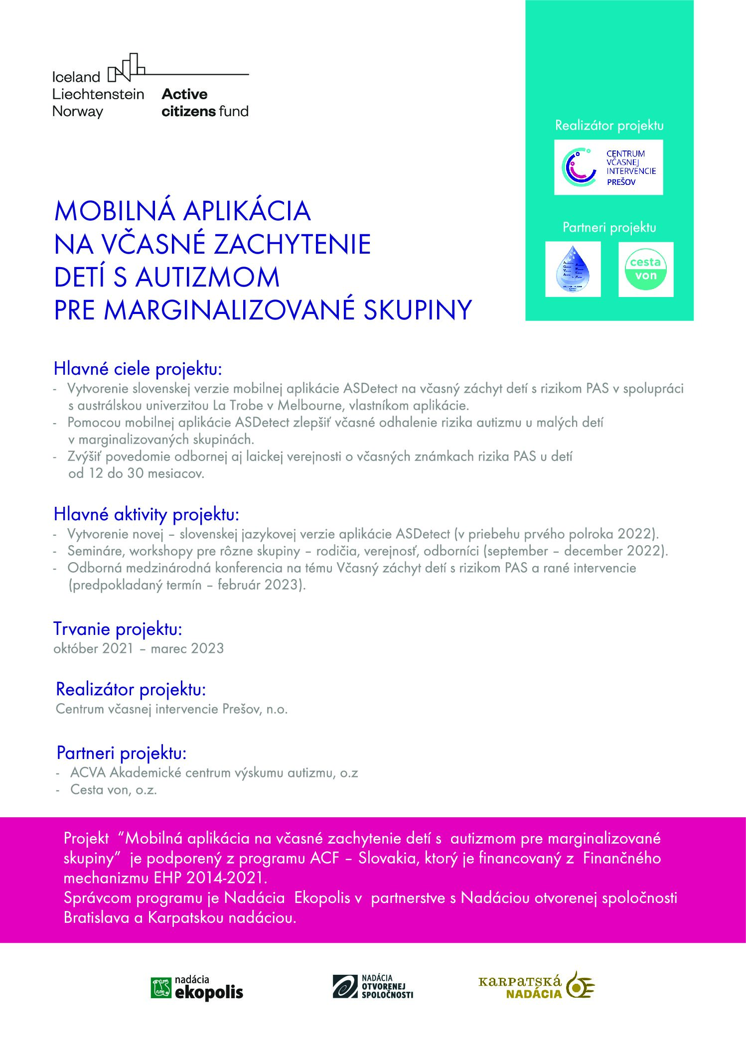 ARCA partner of the projects “Mobile application for early detection of children with autism for marginalized groups”