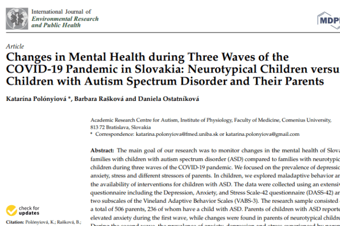 Changes in Mental Health during Three Waves of the COVID-19 Pandemic in Slovakia: Neurotypical Children versus Children with Autism Spectrum Disorder and Their Parents