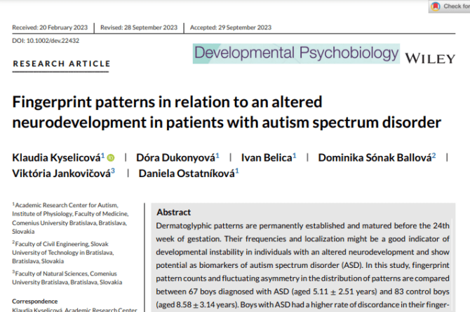 Fingerprint patterns in relation to an altered neurodevelopment in patients with autism spectrum disorder