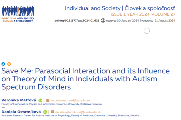 Save Me: Parasocial Interaction and its Influenceon Theory of Mind in Individuals with AutismSpectrum Disorders